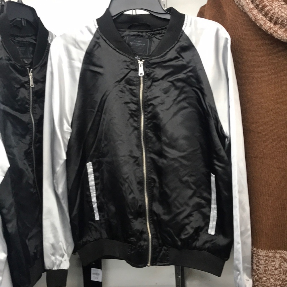 Black and silver bomber jacket